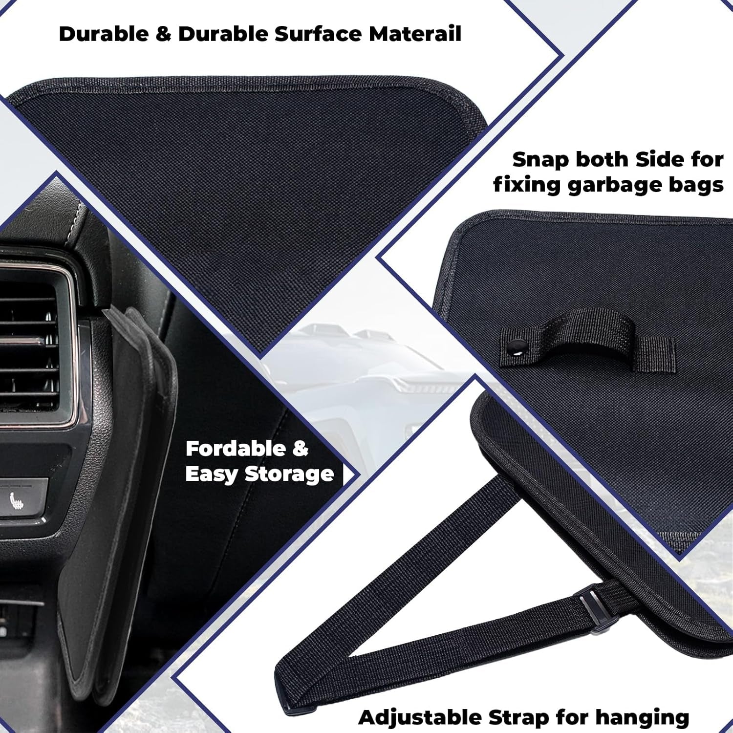 Car Trash Can, 2.8 Gallons Car Garbage Bag Hanging | Collapsible Hanging Car Trash Bin for Car Seat, Leakproof Garbage Bags, Car Interior Accessories