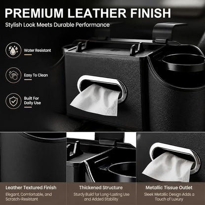Backseat Car Organizer, 4-In-1 Car Organizer Back Seat with Cup Holder & Tissue Box, Multi-Pocket Car Back Seat Organizer for Phone, Drinks, Travel & Daily Use (Black)