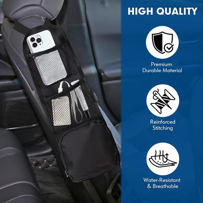 Car Organizer Front Seat, 2PCS Multi-Pocket Car Storage Organizer with Mesh Net, Durable Car Camping Essentials, Universal Car Seat Side Organizer for Cars, SUV & Truck(Black)
