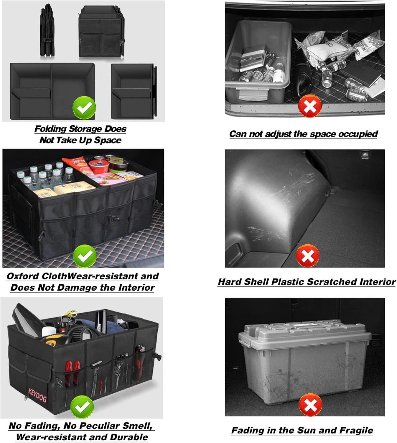 Sturdy Car Trunk Organizers and Storage, Waterproof Durable Collapsible Multi-Heavy Duty, Non-Slip Bottom & Adjustable Securing Straps - for Car, SUV, Truck, or Van (3 Compartments, Black)
