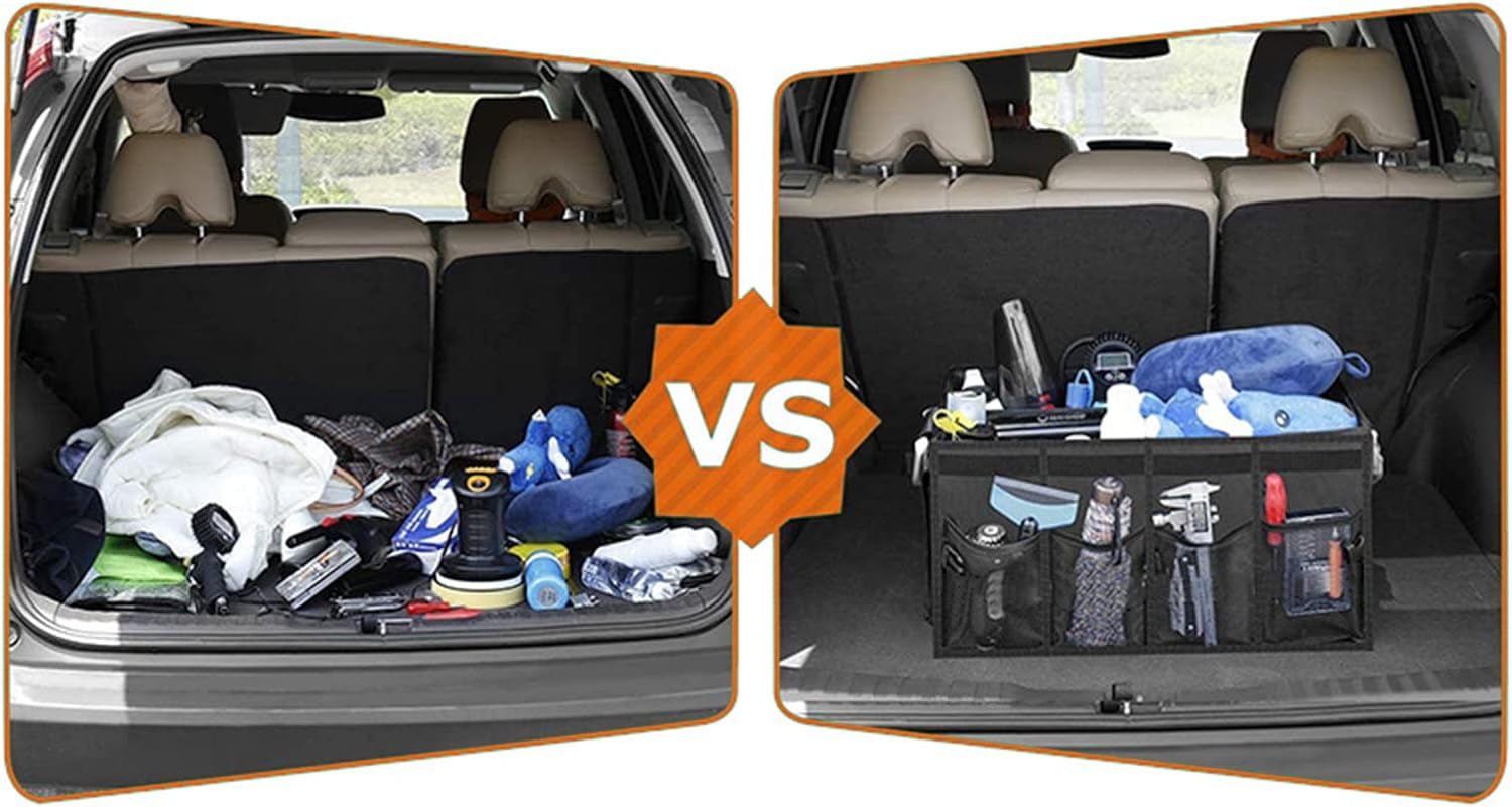 Sturdy Car Trunk Organizers and Storage, Waterproof Durable Collapsible Multi-Heavy Duty, Non-Slip Bottom & Adjustable Securing Straps - for Car, SUV, Truck, or Van (3 Compartments, Black)