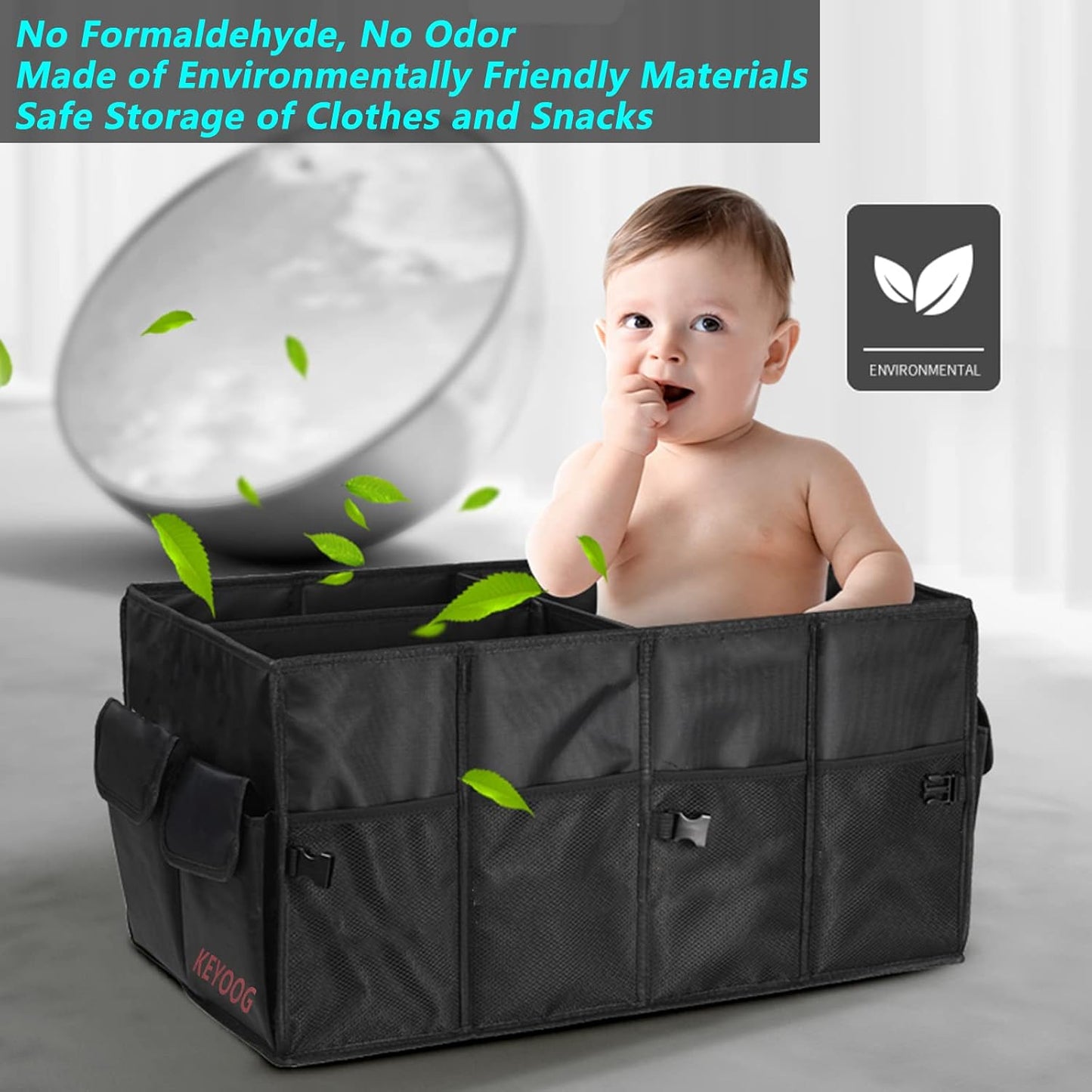 Sturdy Car Trunk Organizers and Storage, Waterproof Durable Collapsible Multi-Heavy Duty, Non-Slip Bottom & Adjustable Securing Straps - for Car, SUV, Truck, or Van (3 Compartments, Black)