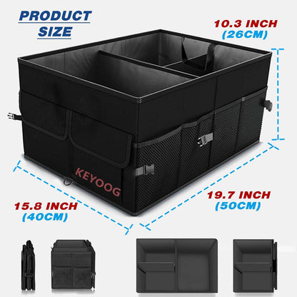 Sturdy Car Trunk Organizers and Storage, Waterproof Durable Collapsible Multi-Heavy Duty, Non-Slip Bottom & Adjustable Securing Straps - for Car, SUV, Truck, or Van (3 Compartments, Black)