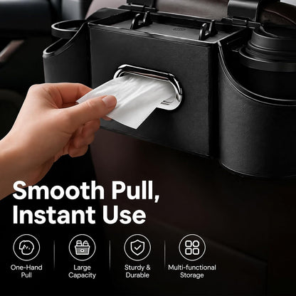 Backseat Car Organizer, 4-In-1 Car Organizer Back Seat with Cup Holder & Tissue Box, Multi-Pocket Car Back Seat Organizer for Phone, Drinks, Travel & Daily Use (Black)