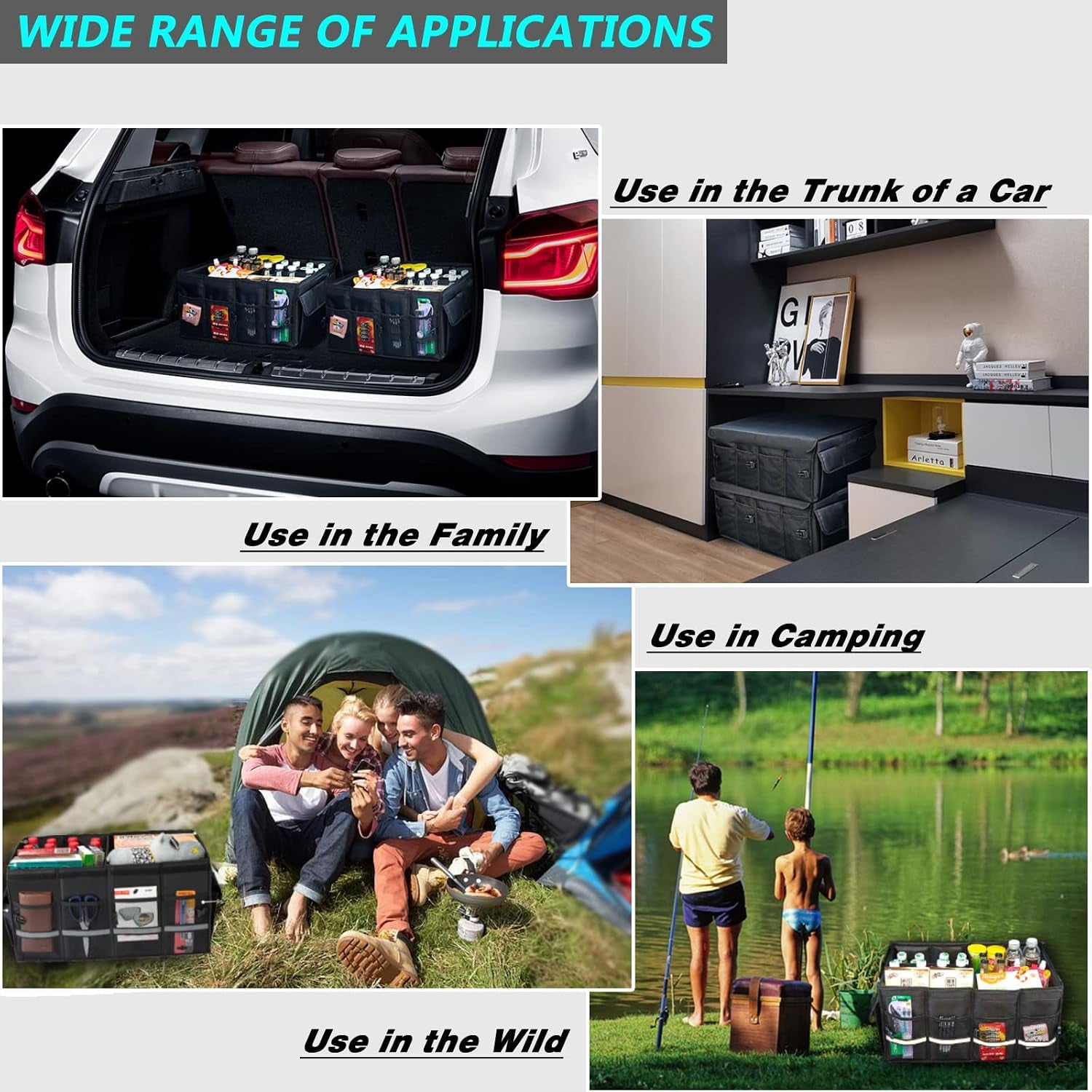 Sturdy Car Trunk Organizers and Storage, Waterproof Durable Collapsible Multi-Heavy Duty, Non-Slip Bottom & Adjustable Securing Straps - for Car, SUV, Truck, or Van (3 Compartments, Black)