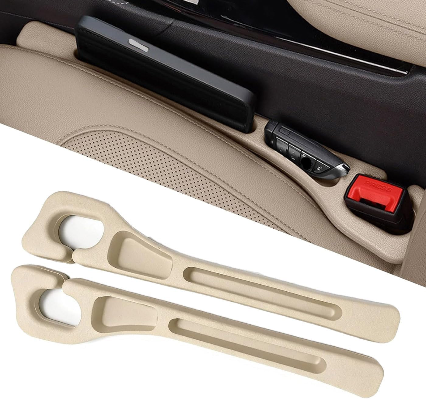 Car Seat Gap Filler 2-Pack, Universal Car Seat Gap Filler Organizer, Seat Gap Plug – Fills Gap between Seat & Console (Beige)
