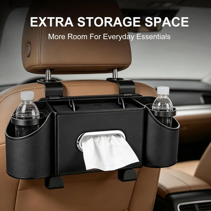 Backseat Car Organizer, 4-In-1 Car Organizer Back Seat with Cup Holder & Tissue Box, Multi-Pocket Car Back Seat Organizer for Phone, Drinks, Travel & Daily Use (Black)