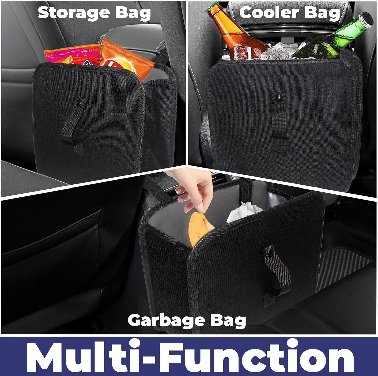 Car Trash Can, 2.8 Gallons Car Garbage Bag Hanging | Collapsible Hanging Car Trash Bin for Car Seat, Leakproof Garbage Bags, Car Interior Accessories
