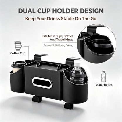 Backseat Car Organizer, 4-In-1 Car Organizer Back Seat with Cup Holder & Tissue Box, Multi-Pocket Car Back Seat Organizer for Phone, Drinks, Travel & Daily Use (Black)