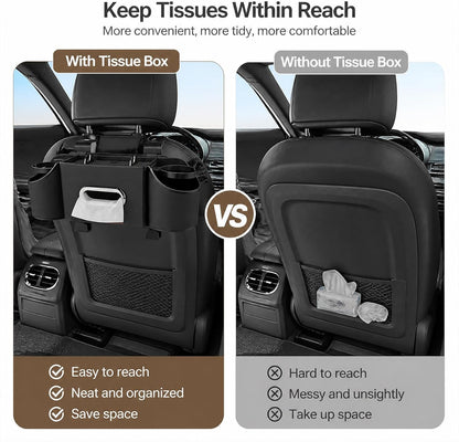 Backseat Car Organizer, 4-In-1 Car Organizer Back Seat with Cup Holder & Tissue Box, Multi-Pocket Car Back Seat Organizer for Phone, Drinks, Travel & Daily Use (Black)