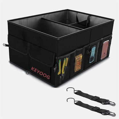 Sturdy Car Trunk Organizers and Storage, Waterproof Durable Collapsible Multi-Heavy Duty, Non-Slip Bottom & Adjustable Securing Straps - for Car, SUV, Truck, or Van (3 Compartments, Black)